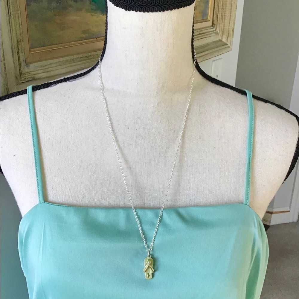 Beachy Sea Glass Green Rhinestone Flip Flop Charm Silver Delicate Chain Necklace